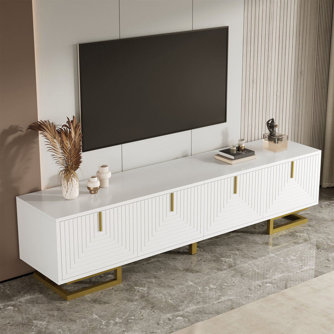 Latitude Run Luxury Tv Stand - 160Cm Media Unit With Soft-Close Doors & Adjustable Feet White 65"