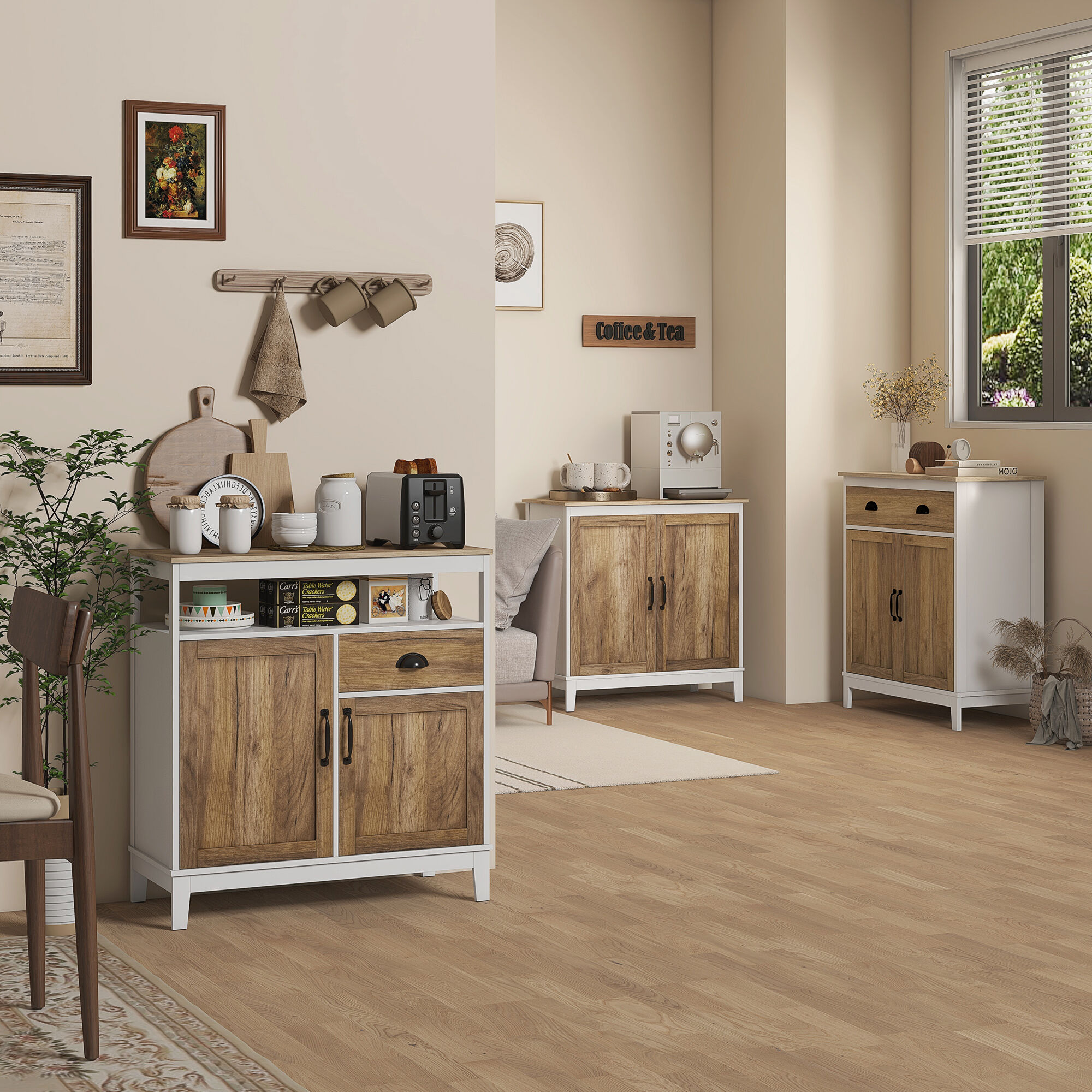 Altro Mobile Multiuso In Truciolato Con Armadietto E Cassetto In Stile Rustico, 78.5x39x89.4cm, Bianco
