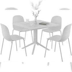 DELUKE Gartenmöbel-Set MARA mit 4 Stühlen 186x182x85cm, Metall, Weiß Balkonset Gartenset Tisch mit Stühlen Bistroset Outdoor