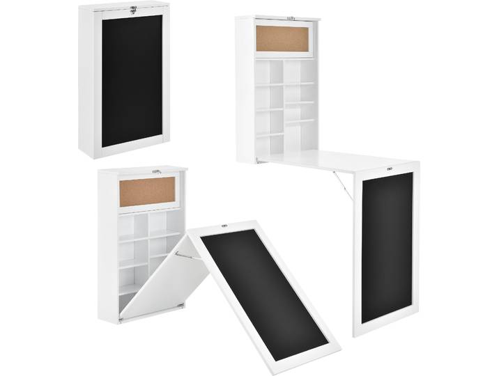 [en.casa] Bureau pliant Bureau pliant mural avec tableau noir et tableau d'affichage Blanc