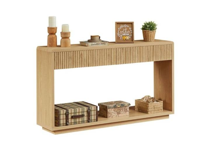 Table console - SOGEU - 150 cm - 2 grands tiroirs - compartiment ouvert inférieur - chêne clair