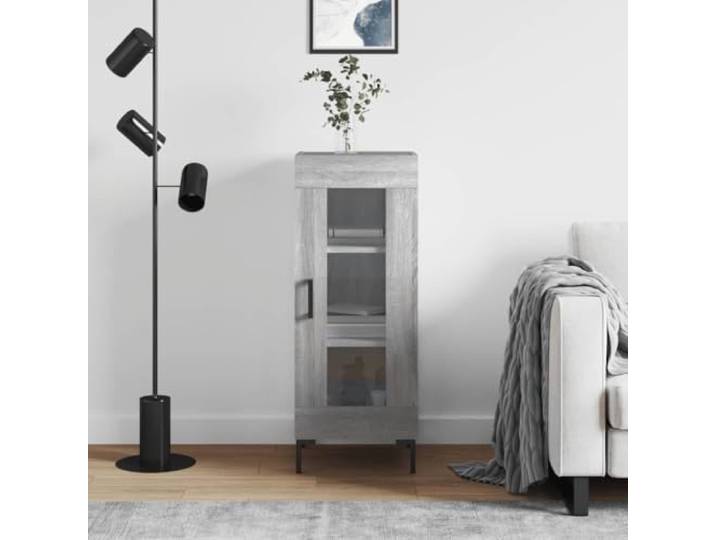 RJPLMFV Anrichte Sonoma, grau, 34,5 x 34 x 90 cm, Holz, Technik Glastür, Regalaufbewahrung, Wandbefestigung inklusive, klassischer Look