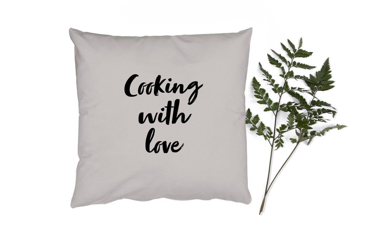PillowMonkey Sierkussen met Quotes Liefde en Cooking with love - 50 x 50 cm