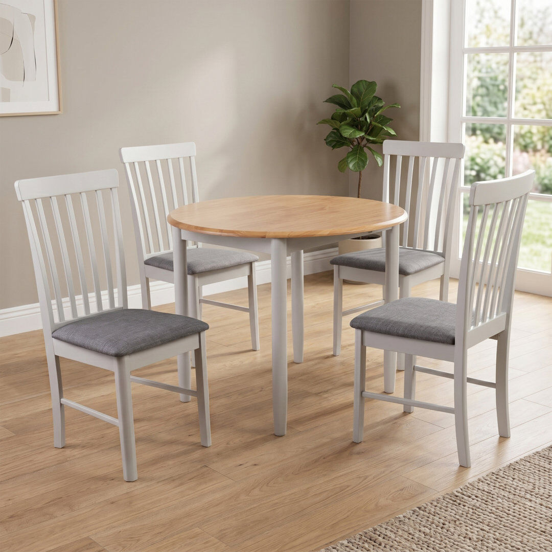 Three Posts Deerfiled 91 cm Extendable Rubberwood Round Wood Top Dining Table with Wood Base Light Oak