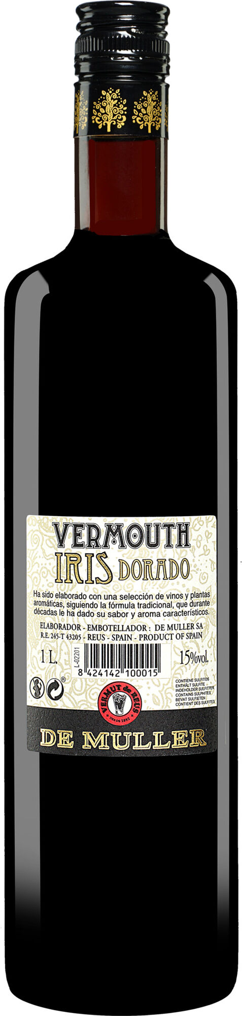 De Muller Vermut »Iris Dorado« - 1,0 L. 15% Vol. Süß aus Spanien