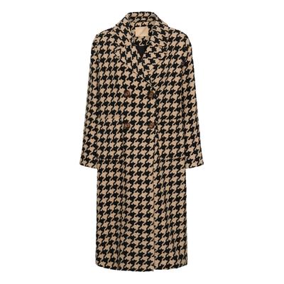 Wintermantel CULTURE "Culture DK Jacke CUkilara", Damen, Gr. 40, beige (schwarz, camel houndstooth), Mäntel Wintermantel