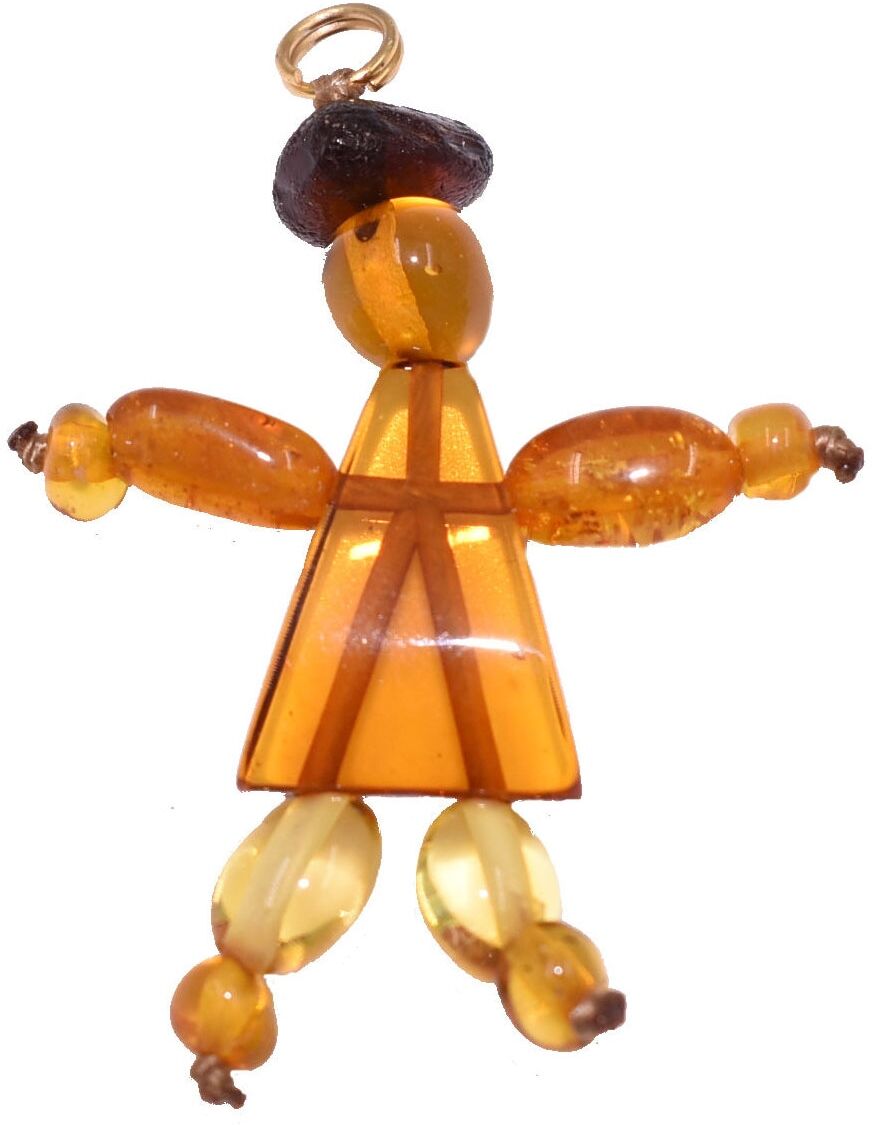Kettenanhänger FIRETTI "Schmuck Geschenk Halsschmuck Anhänger für Halskette Bernstein Puppe", orange (gelbgoldfarben, gelb, braun, gelb, braun), Schmuckanhänger, Damen, Messing, 15 g, Kettenanhänger, Made in Germany - mit Bernstein gelbgoldfarben, gelb, b