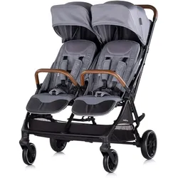 Chipolino Zwillingskinderwagen Twinity Fußabdeckung Wickeltasche Becherhalter grau