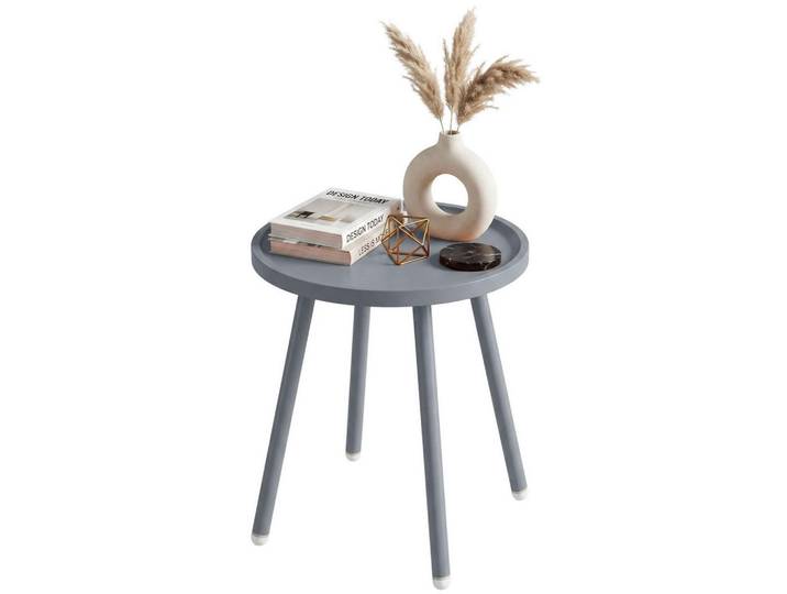 CLP Beistelltisch rund 40 cm Kunststoff Grau, Metall, Rund, 40x45x40 cm, Wohnzimmer, Wohnzimmertische, Beistelltisch