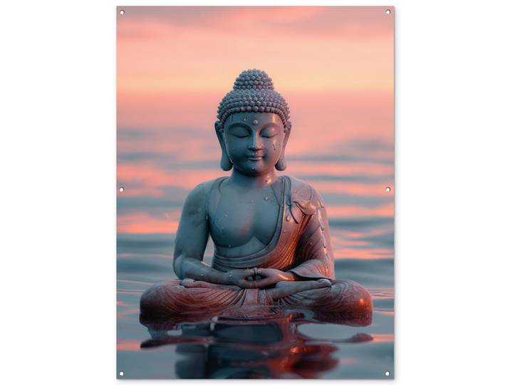 OnlyWow Gartenposter Buddha - Statue - Buddha - Wasser - Kunst - Buddha Gartendekoration 120x160 cm, Blaugrau, Kunststoff, Rechteckig, 120x160x0.2 cm, Bilder & Rahmen, Bilder, Sonstige Wandbilder