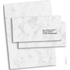Sigel Briefpapier DP371 Set, grau, A4, Marmorpapier, 90 g/m², 100 Blatt + 100 Umschläge