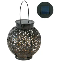 Intirilife Solar Laterne Lampe aus Metall in Schwarz - 15.5 x 16.5 cm - Outdoor Gartenleuchte zur Dekoration für Balkon Garten