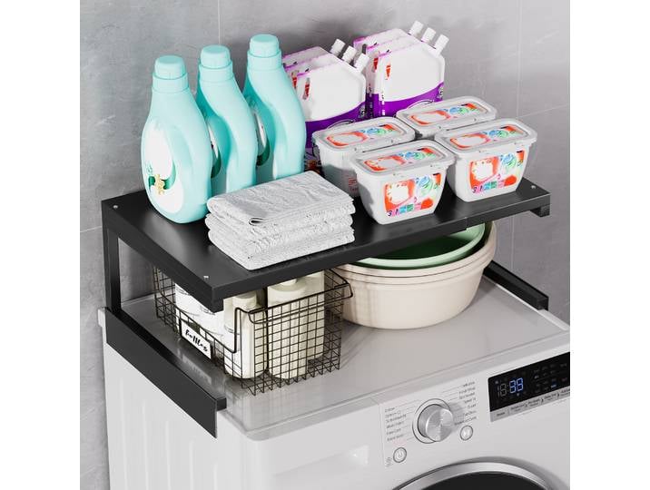 Étagère de rangement supérieure pour machine à laver, 1 pièce, extensible et à plusieurs niveaux, pour détergent à lessive, optimisation de l'espace supérieur de la machine à laver, réglable pour