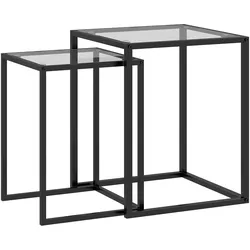 BEISTELLTISCH 2er Set Stahl Hartglas Schwarz