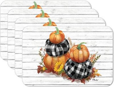 CounterArt Rustic Fall Reversible Easy Care Flexible Plastic Placemat 4 Pack Made in The USA