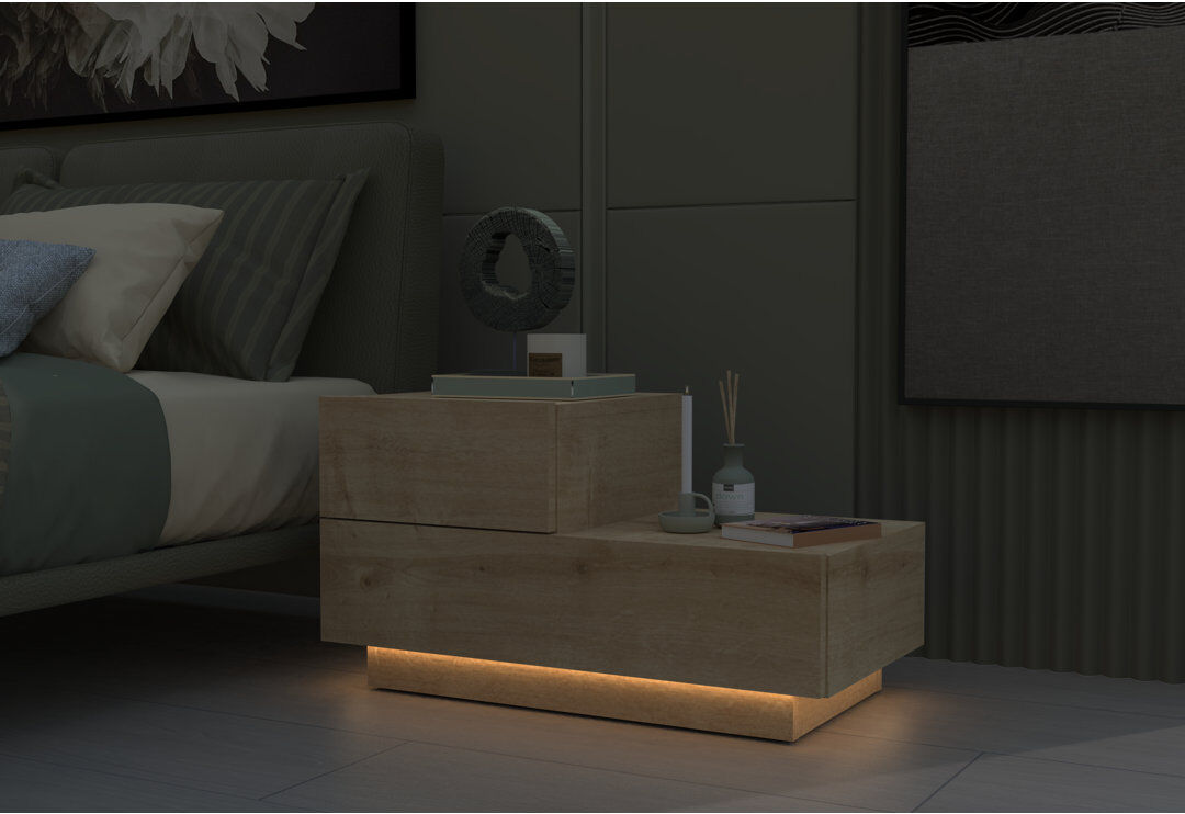 Brayden Studio 70cm W Particle Board / Chipboard Bedside Table Oak 38.3cm H X 70cm W X 30cm D