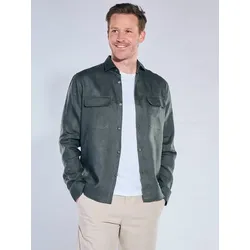 ENGBERS GERMANY Herren Overshirt aus Leinen Grün regular uni Kent-Kragen - S