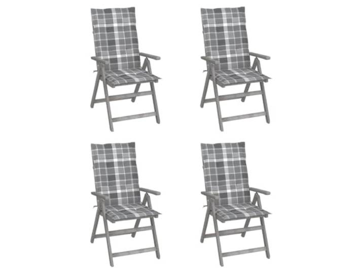 HEFZGDB Grauer Outdoor-Armlehnstuhl aus massivem Akazienholz mit 5-Fach Verstellbarer Rückenlehne und Komfort-Auflage für Garten, Terrasse und Balkon, langlebig und stabil bis 110 kg