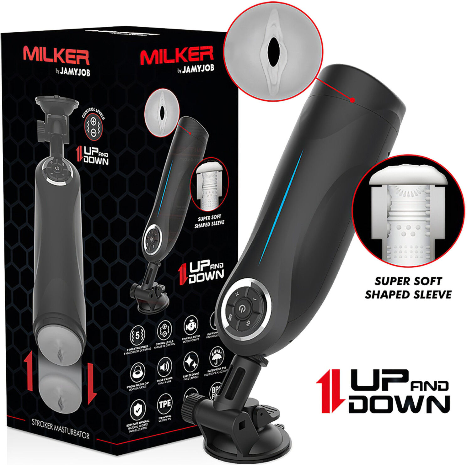 JamyJob - Up-and-Down Vibrating Stroker (Black)