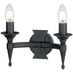 Elstead Lighting, Gartenbeleuchtung, Saxon Wandleuchte E14 2-fach Schwarz, Made in UK (E14, IP55)
