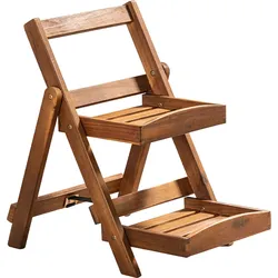 HC Garten & Freizeit 2-stufige Blumentreppe mit 2 Ablagen aus Akazienholz, ca. 54,5 x 40 x 56,5 cm