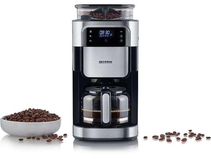 SEVERIN Kaffeemaschine mit Mahlwerk KA 4813 , schwarz (edelstahl, gebürstet, schwarz), 1,25 l, 10, Kaffeemaschinen, Mahlgrad und Kaffeemenge einstellbar, Warmhalten: bis 60 Min., Timer, Kaffeemaschine mit Mahlwerk