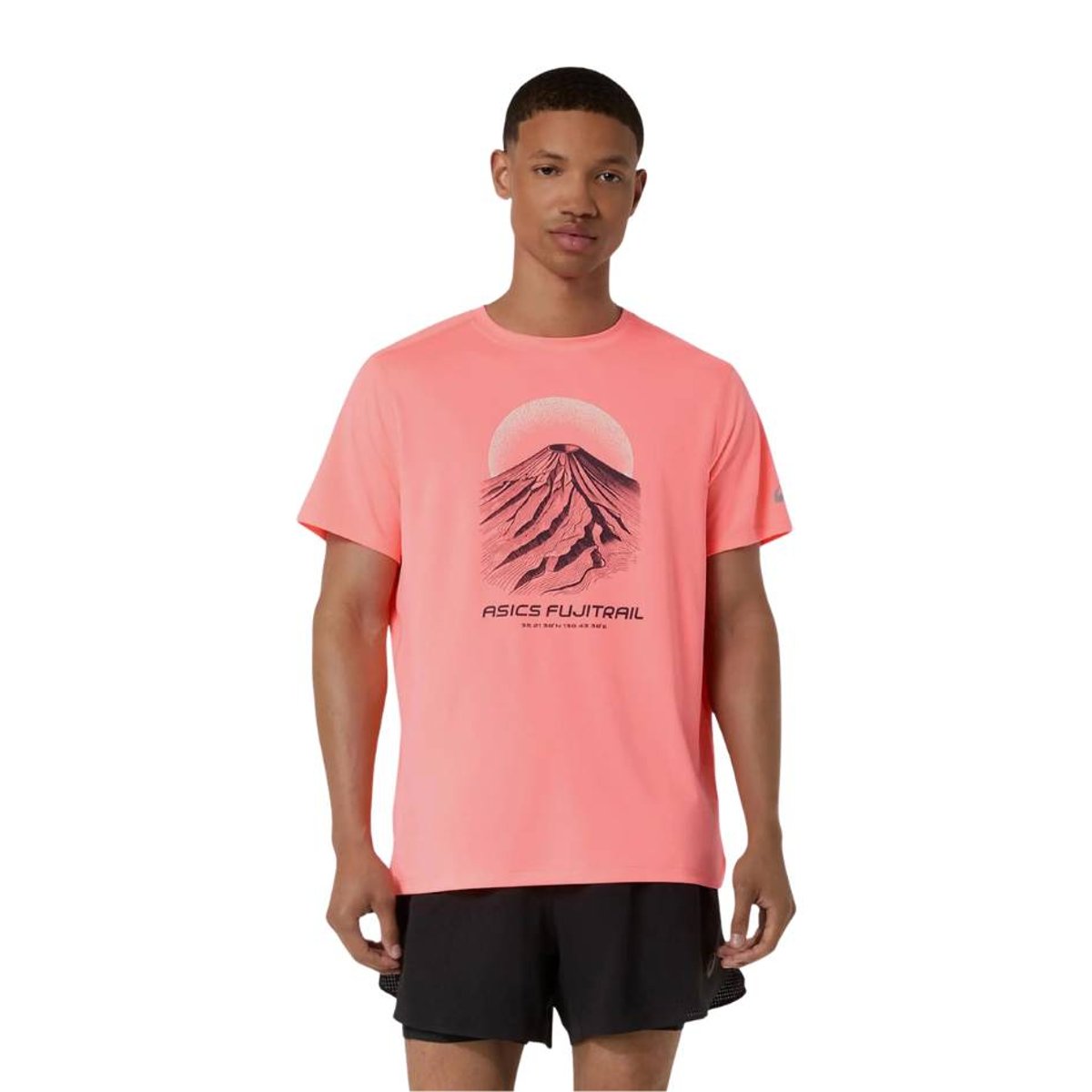 Camiseta Asics Fujitrail Logo Manga Curta Rosa Preto, Tamanho L Homem