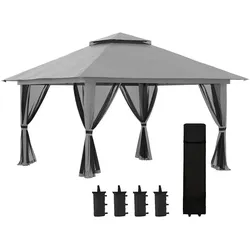 Outsunny Faltpavillon 4 x 4 m, Gartenpavillon mit 4 Netzwänden, UV-Schutz Grau