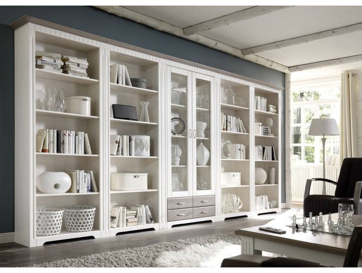 Regalwand mit Vitrine Massivholz weiß 418 cm CORDOBA