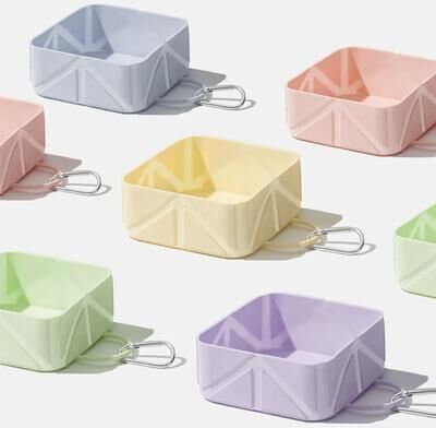 Uplifted Finds Geometric Soft Silicone Square Pet Bowl black