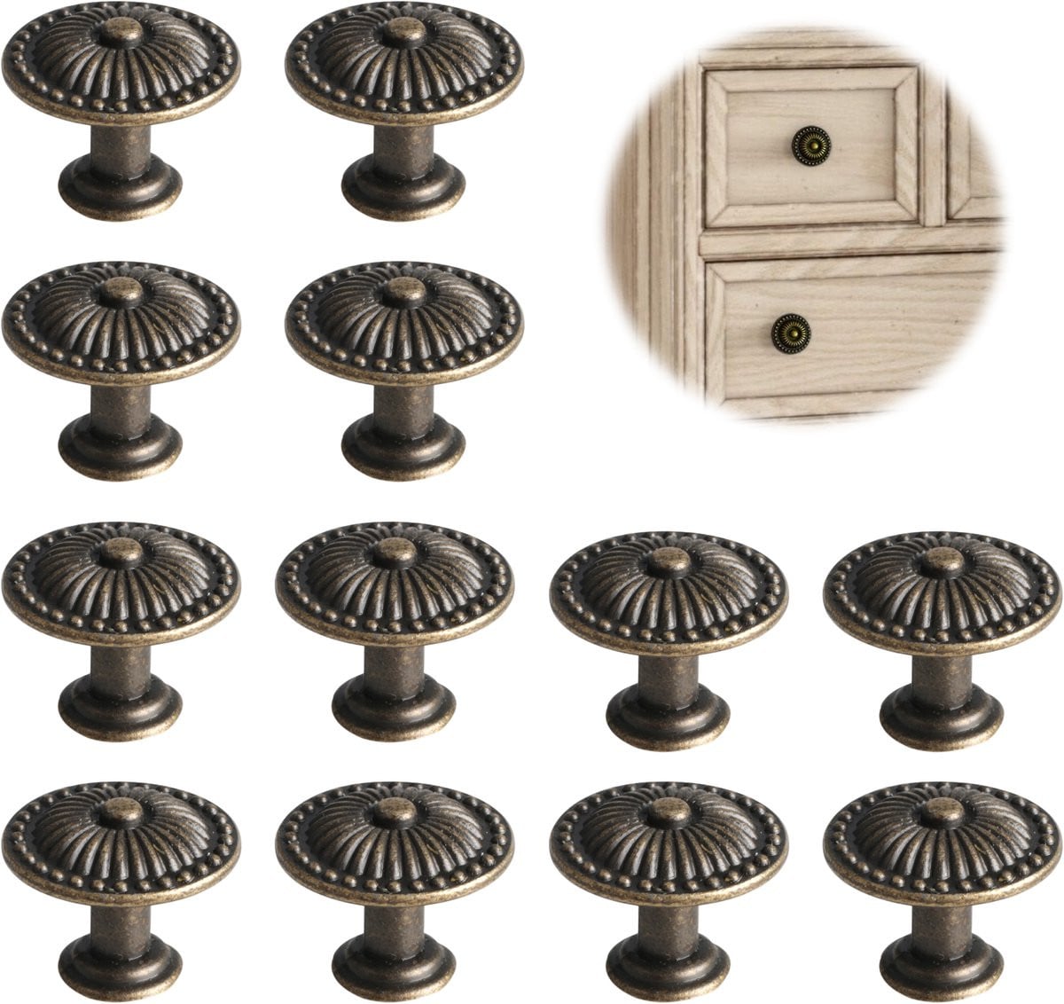 Vintage Meubelknoppen Zinklegering Ladegrepen Brons - 12 Stuks