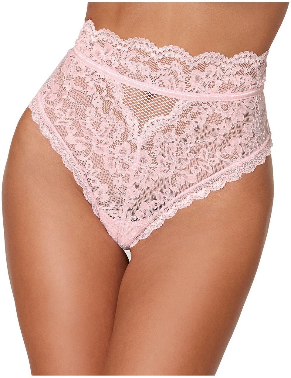 Dreamgirl String dentelle taille haute rose
