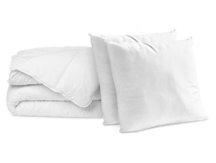 Bleu Calin Pack Coton Bio Couette Chaude 240x260 + 2 Oreillers Moelleux 60x60cm