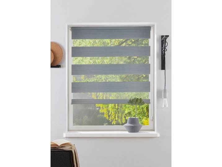 Doppelrollo BRUNO BANANI NURI, ohne Bohren, Lichtschutz, Querstreifen, Klemmfix Gr. 1, grau (hellgrau), B:40cm H:150cm, Polyester, Rollos, Doppelrollo, Klemmfix-Doppelrollo, Querstreifen, NEUHEIT