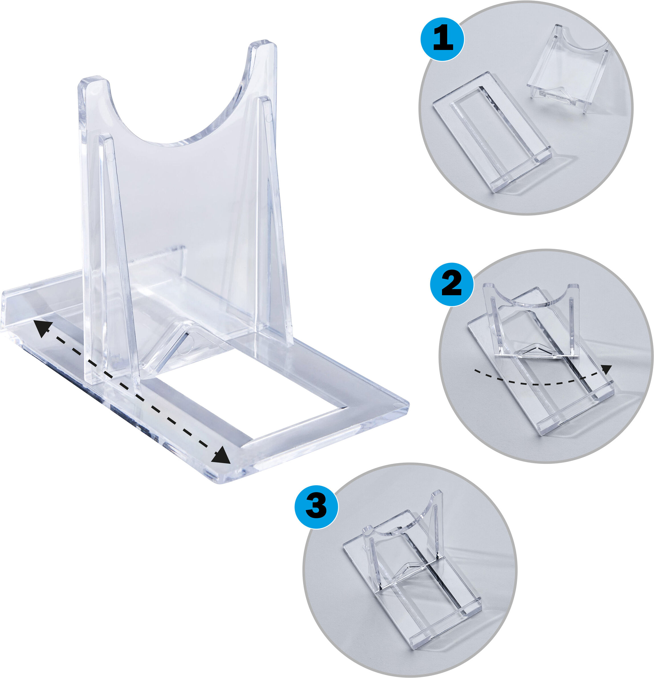 SPRINTIS Support de produit coulissant, à réglage universel, 70 x 40 x 50 mm, PS, transparent