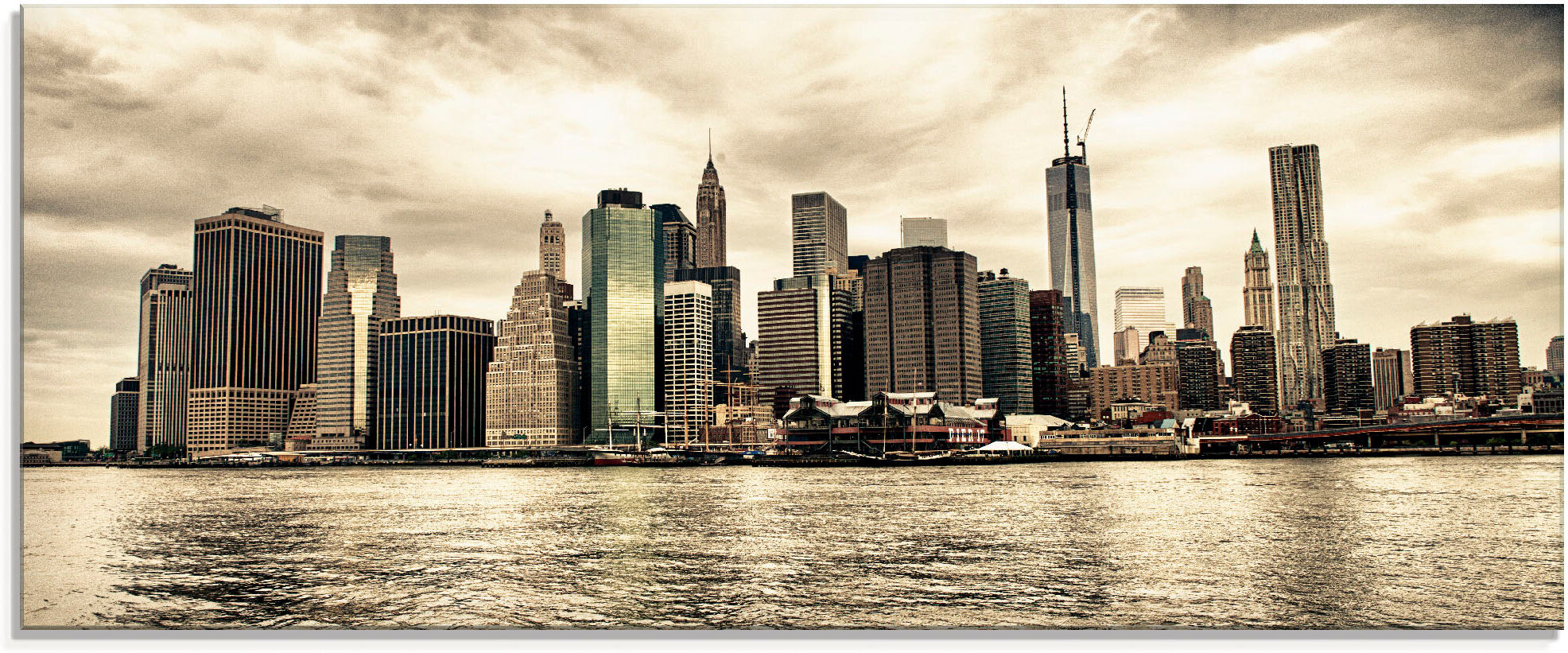 Glasbild ARTLAND "Lower Manhattan Skyline", beige (farbe bild(er): natur), B:125cm H:50cm, Bilder, in verschiedenen Größen