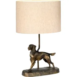 Elstead Lighting Rufus Tischleuchte Hund Bronze Patina mit Natur Lampenschirm
