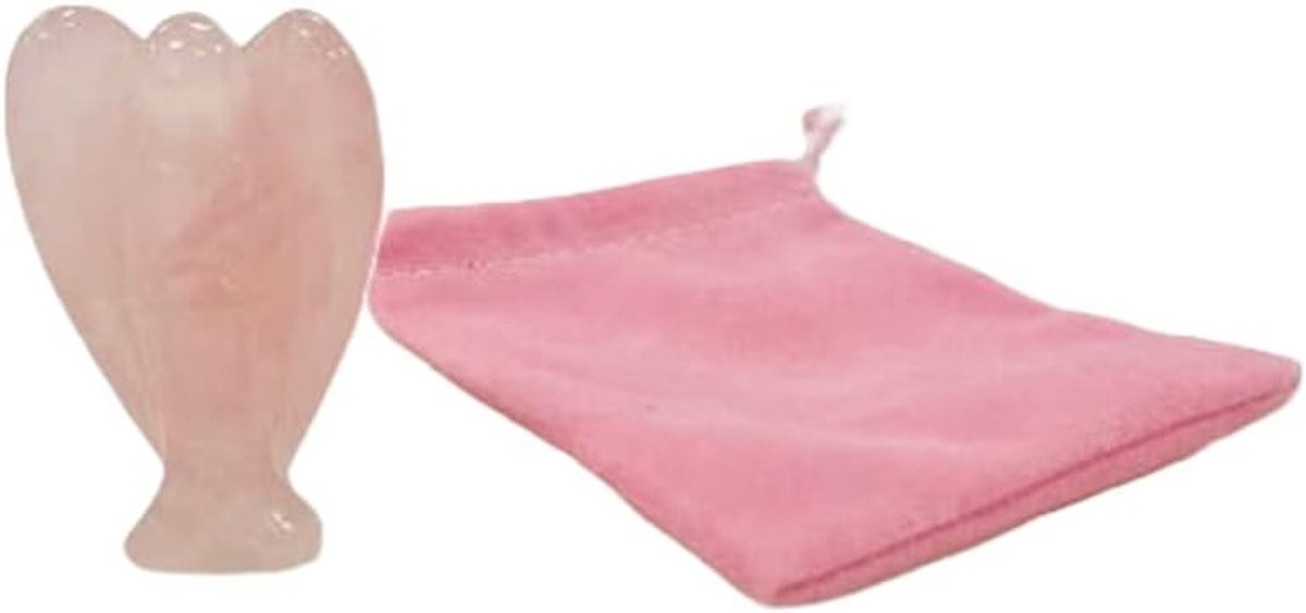 Handgesneden rozenkwarts beschermengel figuur - Roze edelsteen decoratie
