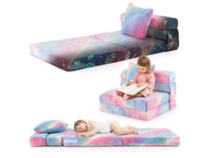 Helloshop26 Klappbares Schlafsofa für Kinder, 168 x 66 x 10 cm, bequem und hell, modernes Design, mehrfarbig, aus Flanell, 20_0011019