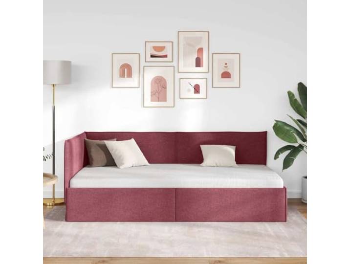 KTHLBRH Eck-Bettrahmen, Weinrot, 90 x 200 cm, Stoff Robuste Holzstruktur, umwandelbares Sofa, modernes Design, platzsparend