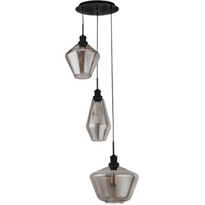 SEARCHLIGHT Hängeleuchte "Hängeleuchte Mia, 3-flammig", schwarz (schwarz, rauchglas), 3, Ø 51cm, 1 Stk., Leuchten, Farbglas in drei Form-Variationen, Hängeleuchte