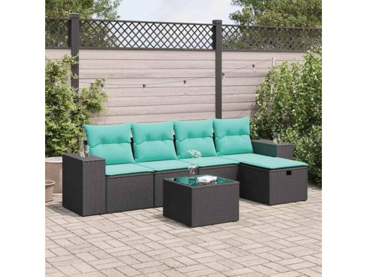 KTHLBRH Gartenmöbel-Set aus Polyrattan, 6-teilig, mit Kissen, Schwarz Outdoor Lounge mit Sitzsack, wasserdichter Behälter, lackierter Stahl, waschbar