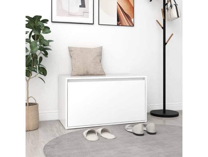 Banc d'entrée - AKOZON - 80x40x45 cm - Blanc - Aggloméré - Montage requis