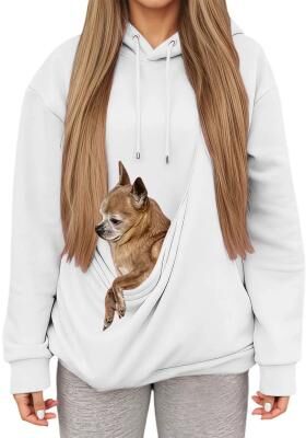 Uplifted Finds Autumn Winter Womens Hooded Sweatshirt With Pet Carrier Pocket Loose Fit Top l white