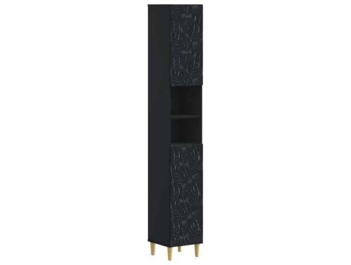 WEMYUFURN Badezimmerschrank mit offenem Regal Delft Schwarz Holzwerkstoff,offenes Regal,mehrere Fächer,reversible Tür,feuchtigkeitsresistente Oberfläche,platzsparend