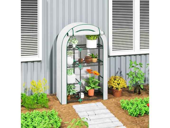 Outsunny Serre Murale 4 Niveaux Acier PE 100x45x160cm Blanc