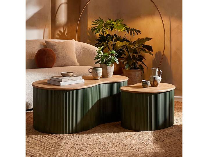 Lot de 2 tables basses 87 cm et 50 cm Frieda Vert et Bois