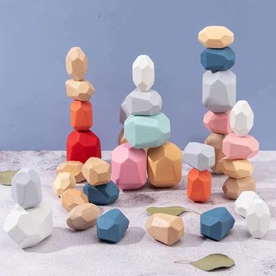 Uplifted Finds 36 Piece Children Wooden Colorful Stone Stacking Building Blocks Balancing Game 36 Piece Children Wooden Colorful Stone Stacking Building Blocks Balancing Game