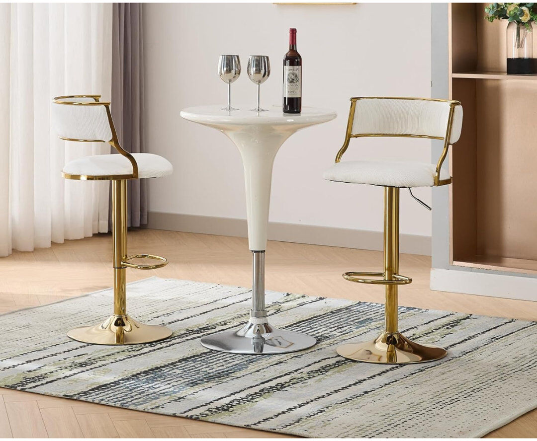 Norden Home Swivel Upholstered Adjustable Height Counter Bar Stools Velvet Counter Chairs with Curved Chic Hollow Backrest Stools for Kitchen Home Pub Restaurant White 46cm W X 46cm D