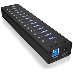 Icy Box 13 Port Hubmit USB Type-A Anschluss und 1x Ladeport, IB-AC6113 (USB-B, 13 Ports), Dockingstation + USB Hub, Schwarz